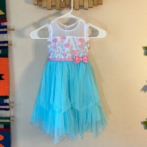 NWOT Jona Michelle 3T Girls Teal and Pink Sleeveless Embroidered Floral Fit and